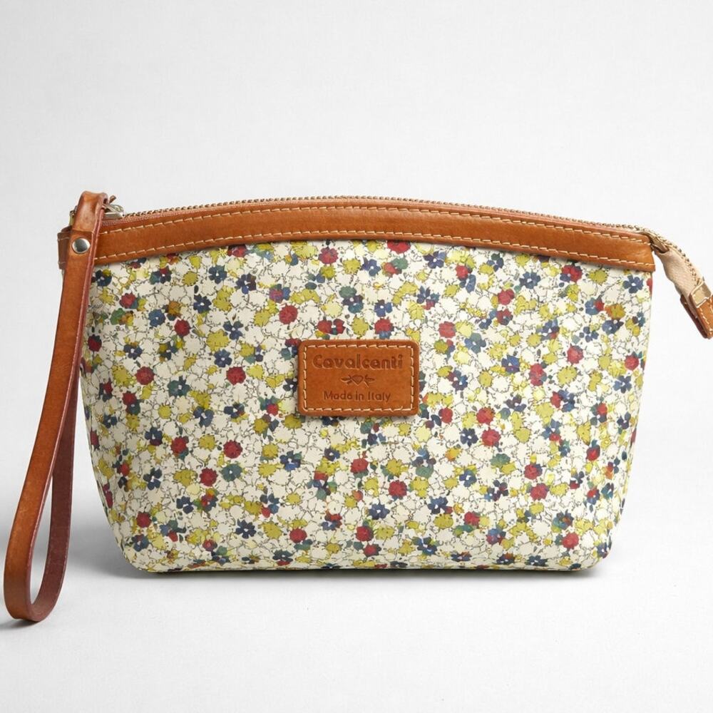 Cavalcanti Floral Wristlet Pouch Leather Trim Made in Italy Clutch Bag‎